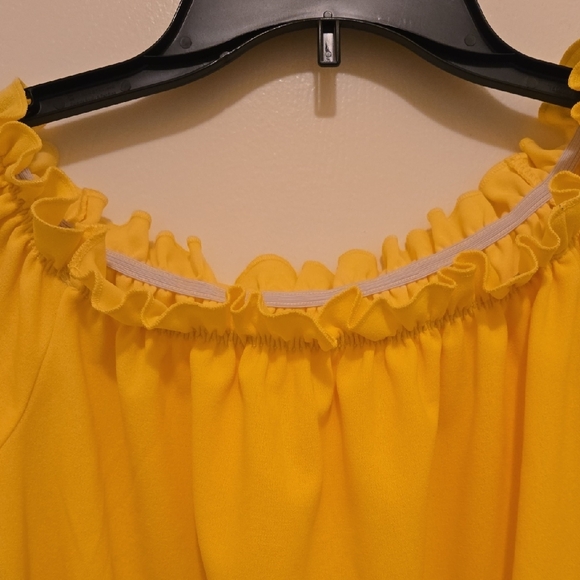 Women's Bright Yellow Off-Shoulder Mini Dress, NWOT. - Picture 2 of 7